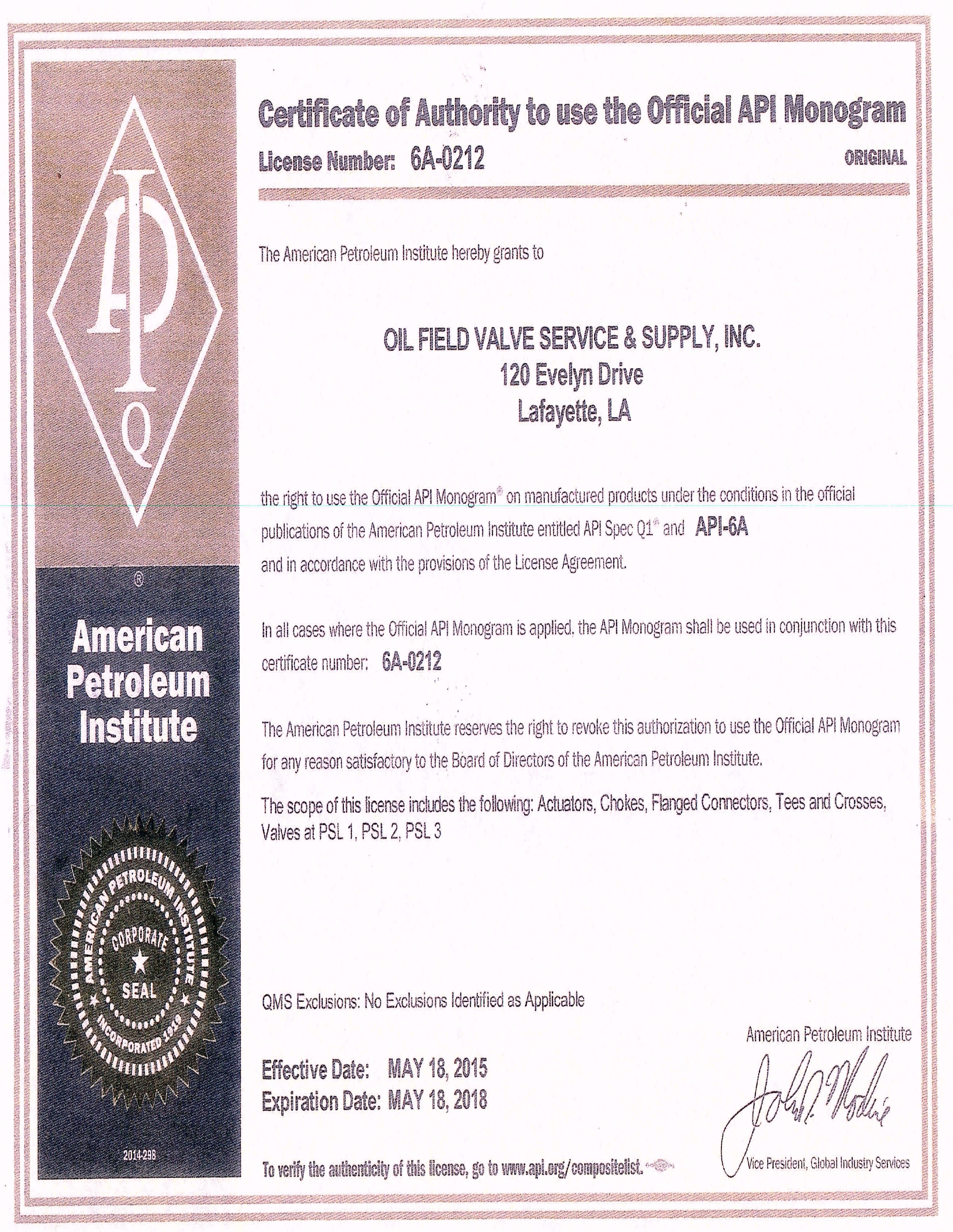 Oil Field Valve Service Supply Api License Oil Field Valve Service Supply Api License